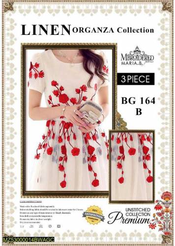 2 Pcs Women's Unstitched Oganza Embroidered Suit