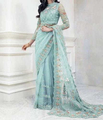 Net Fully Heavy Embroidered Spengle Work Saree