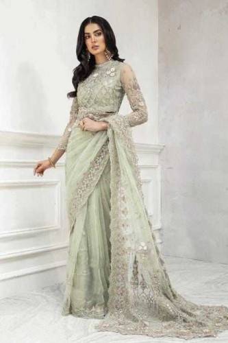 Net Fully Heavy Embroidered Spengle Work Saree