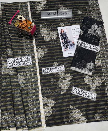 3 Pcs Women's Unstitched Karandi Printed Suit