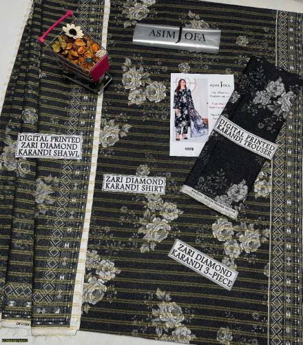 3 Pcs Women's Unstitched Karandi Printed Suit