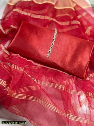 3Pcs woman unstiched Plian Silk 