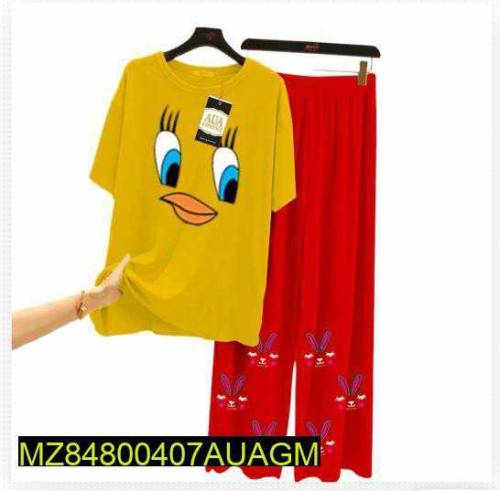 2 pcs women Stitched jersey printed Sleepwear