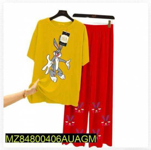 2 pcs women Stitched jersey printed Sleepwear