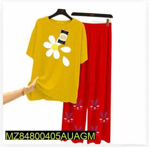 2 pcs women Stitched jersey printed Sleepwear