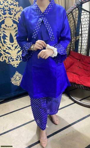 2 pc women stitched kattan silk printed suit
