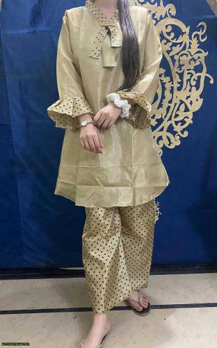 2 pc women stitched kattan silk printed suit