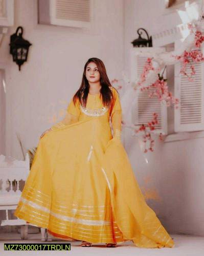 3pics women stitched katan silk embroiderd maxi