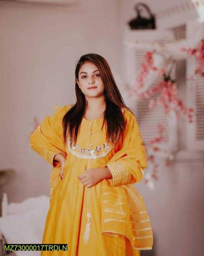 3pics women stitched katan silk embroiderd maxi