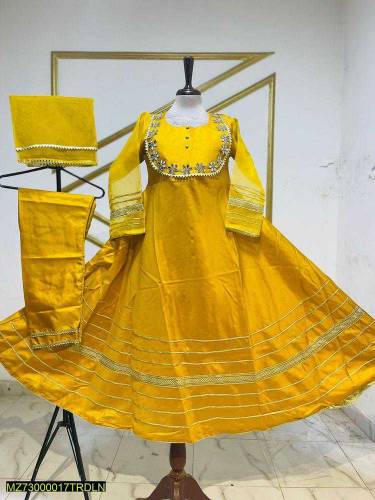 3pics women stitched katan silk embroiderd maxi