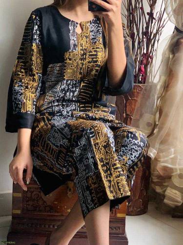2 PCS WOMEN'S Stitched linen Printed Suit 
