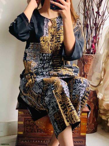 2 PCS WOMEN'S Stitched linen Printed Suit 