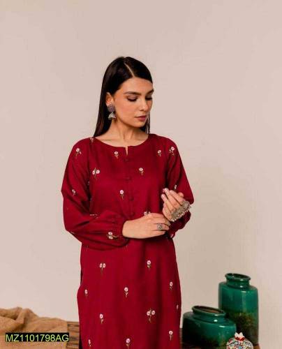 2 PCS WOMEN'S Stitched linen Embroidered Suit 