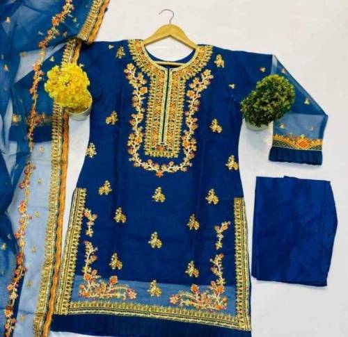 3 PCs stitched Organza embroidered suit 