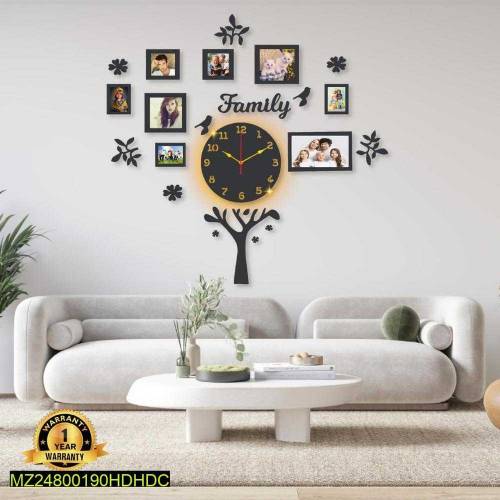 Beautiful Family Tree Laminated Wall Clock With Blacklight 