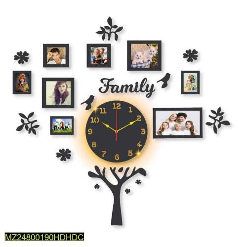 Beautiful Family Tree Laminated Wall Clock With Blacklight 
