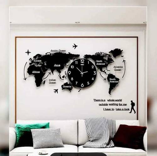 World Map Wooden Wall Clock Available for Home Decoration 