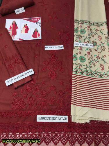 3 pcs women unstitched Dahnak embroidered suit