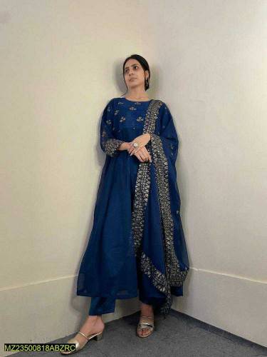 3pcs women sttiched chiffon embroidered maxi 