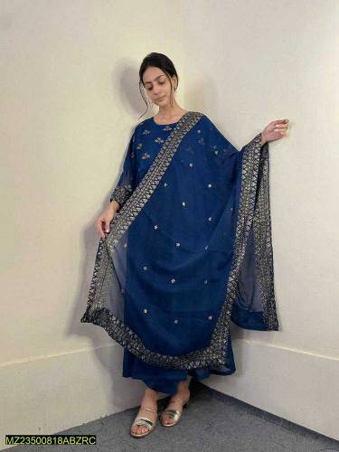 3pcs women sttiched chiffon embroidered maxi 