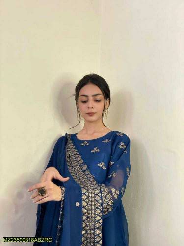 3pcs women sttiched chiffon embroidered maxi 