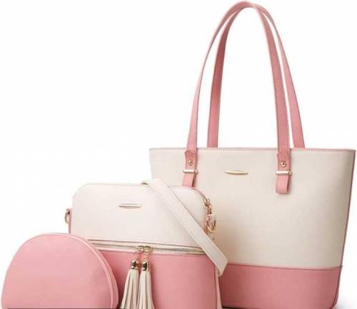 3 PCs women's pu leather plain top handle shoulder bag 