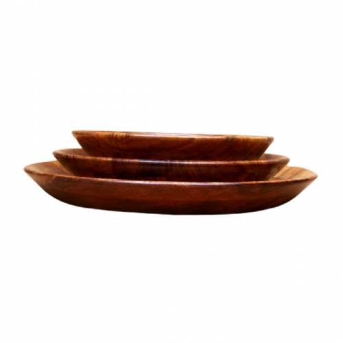 Hand crafted wooden 3 piece dry fruits Plates set with brass work