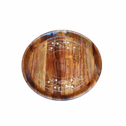 Hand crafted wooden 3 piece dry fruits Plates set with brass work