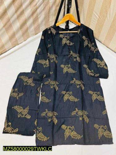 2 pcs Woman Stitched Linen block print Suit 