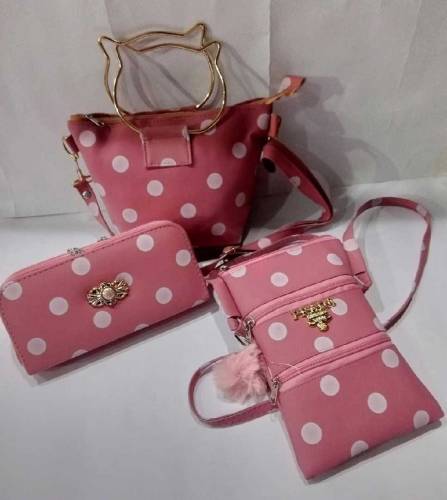 3 Pc Pink Polka Dot Purse Set. 