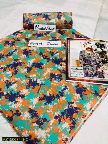 2 PC women Unstitched linen Printed Suit 