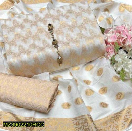 3 Pc women unstitched jacquard printed suit 