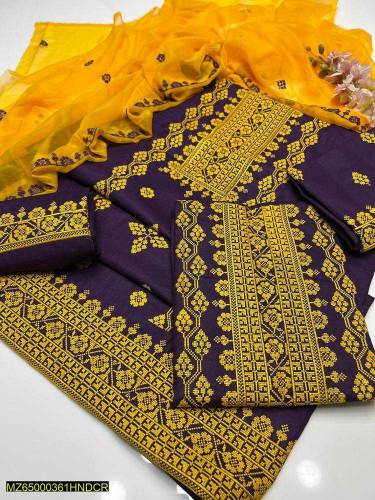 3 Pcs Women's Stitched Lawn Embroidered Suite