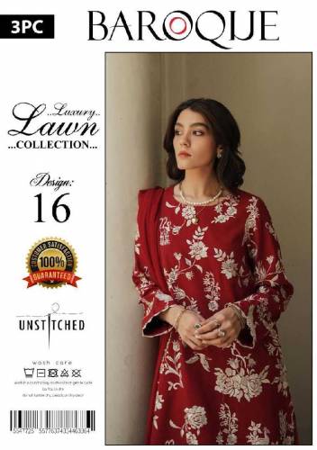 3 Pcs Unstitched lawn suit 