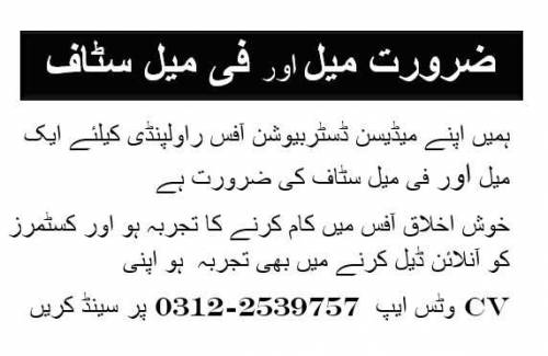 ضرورت میل اور فی میل سٹاف