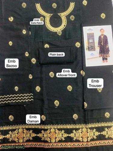 2 pice girl unstitched linen embroidered suit 