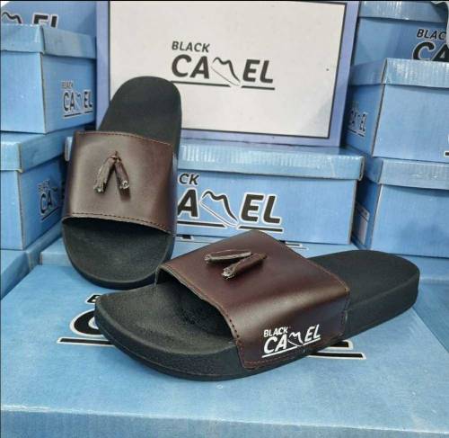 Black Camel PVC Tassel Style Slide
