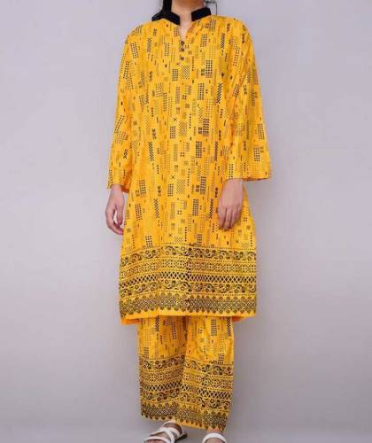 : 2 Pcs Women's Stitched Linen Printed Suit