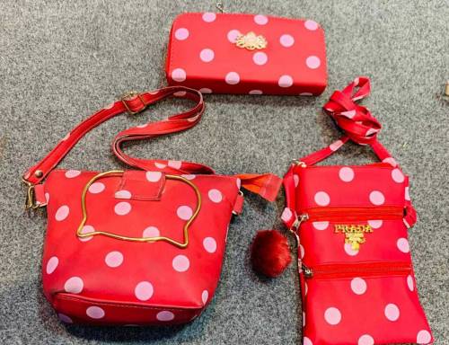 3 Pc Black Polka Dot Purse