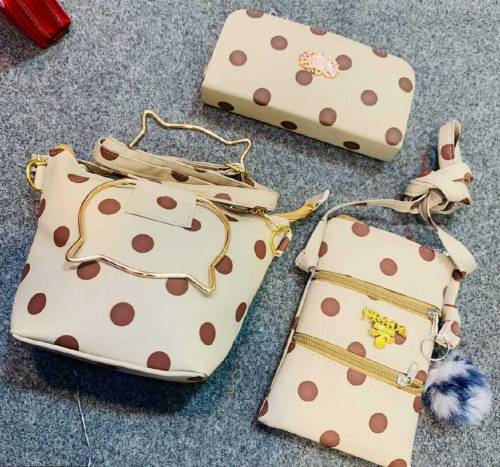  3 Pc Black Polka Dot Purse