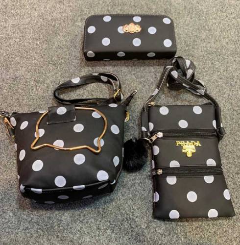  3 Pc Black Polka Dot Purse