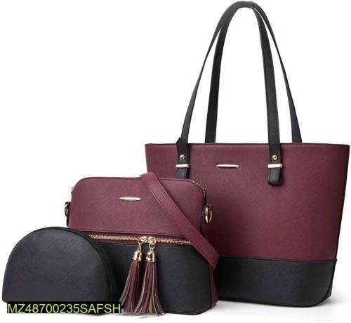3pcs Women pu leather plain top handle Shoulder Bag