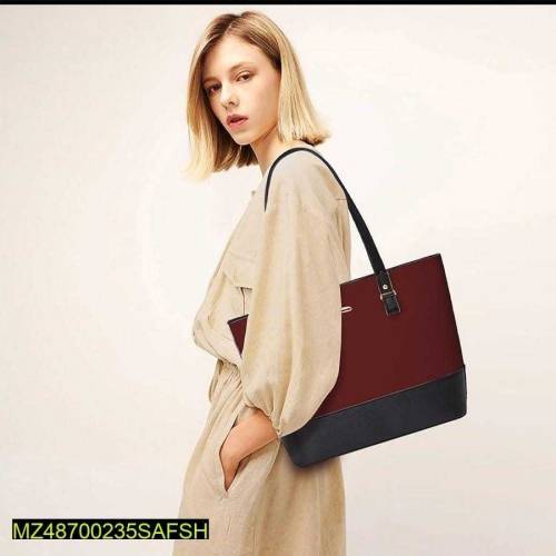 3pcs Women pu leather plain top handle Shoulder Bag