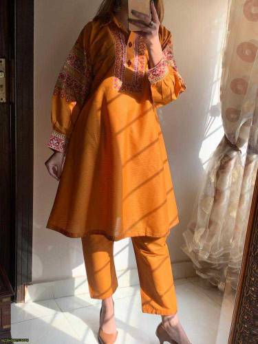 2 pcs women Stitched Doria cotton Embroidered Suit