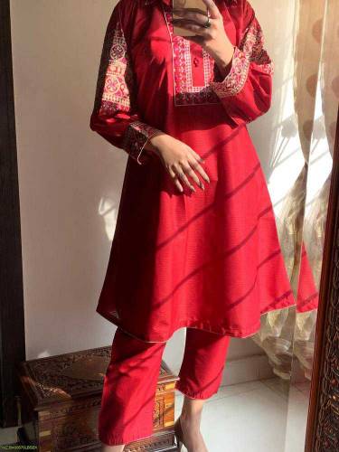 2 pcs women Stitched Doria cotton Embroidered Suit