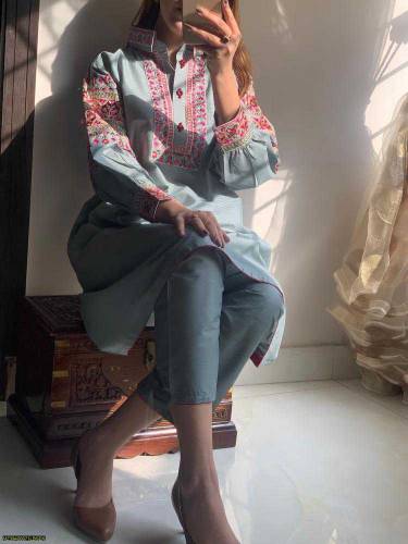 2 pcs women Stitched Doria cotton Embroidered Suit