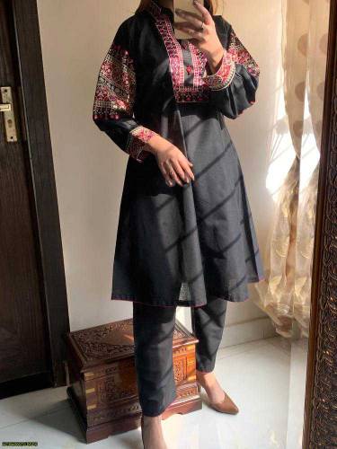 2 pcs women Stitched Doria cotton Embroidered Suit