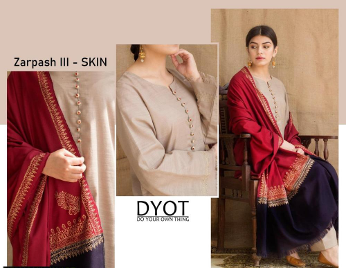 3 Piece Woman's Unstitched Dhanak Embroidered Suit