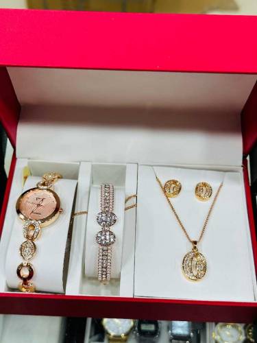 Jewellery Set New Design women watch, earrings, bracelets and necklace