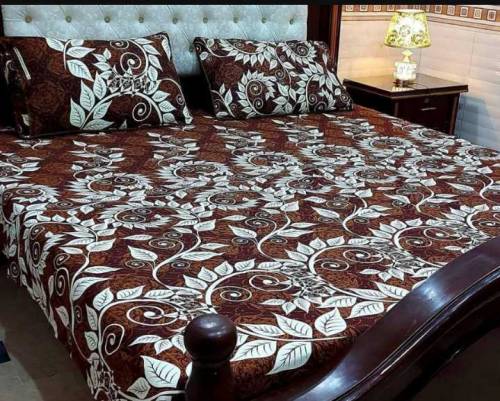 3 pcs cotton printed double bed sheet